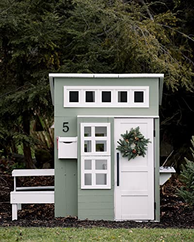 KidKraft Modern Outdoor Wooden Playhouse with Picnic Table, Mailbox and Outdoor Grill, White
