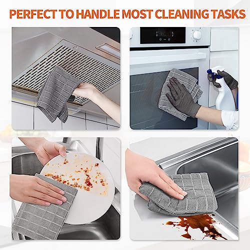 HOMERHYME Kitchen Towels, 8 Pack Microfiber Dish Towels Kitchen Washcloth, 270 GSM Grey All-Purpose Quick Dry Reusable Lint Free & Absorbent Tea Towels for Kitchen, Bar, Shop & Hotel 25'' x 15''
