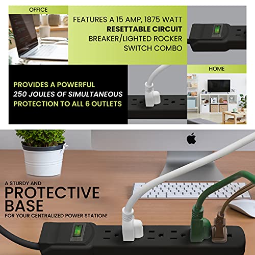 GoGreen Power (GG-16103M-12BK) 6 Outlet Surge Protector, 250 Joules, Black, 12ft Cord