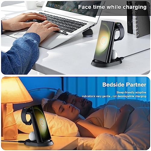 Charging Station for Samsung 3 in 1 Phone Watch Charger Dock Stand for Galaxy S23/S22/S21/S20/S10/Note20 10/Z Flip 4/Z Fold Wireless Watch Charger for Galaxy Watch 5 Pro 4 3, Galaxy Buds