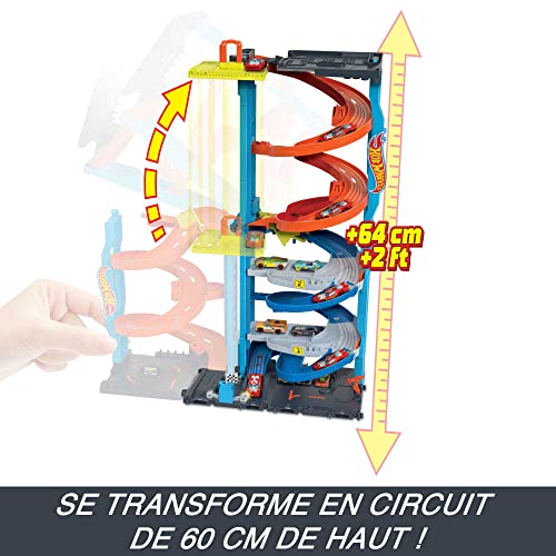 Hot Wheels Toy Car Track Set City Transforming Race Tower, Single to Dual-Mode Racing, with 1:64 Scale Car