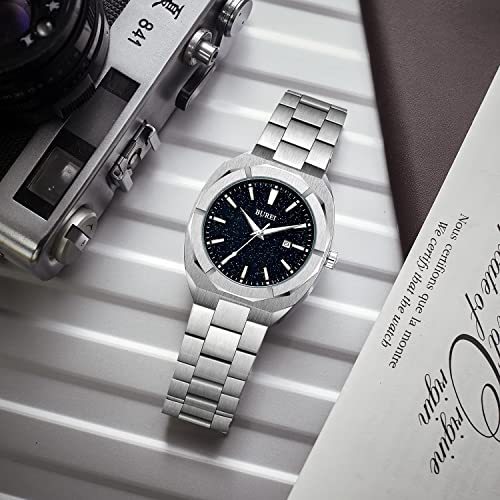 BUREI Fashion Quartz Watch for Men Watch Analog Date Watch with Stainless Steel Band Waterproof Classic Watches for Men