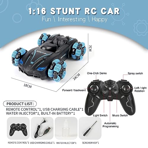 GOESWELL Remote Control Car for Boys 8-12 RC Drift Car | Double-Spray | 360-degree Rotating | 1:16 RC Crawler Outdoor Toys for 5-7 Year Old Boys Girls Birthday Gift (Sky Blue)