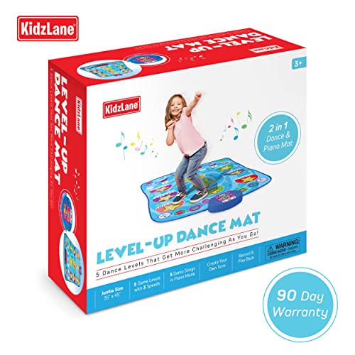 Kidzlane - Level Up Dance Matt | Musical Mat - Dance Game Toy Gift for Kids Girls Boys - Piano mat Ages 3+, Adjustable Volume, Built-in Music, 5 Challenge Levels (35"X45")