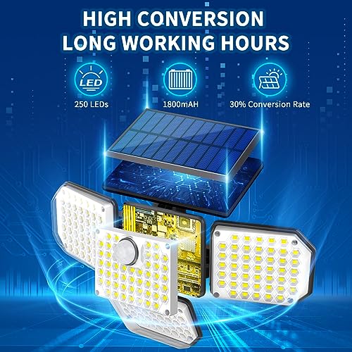 VORZU Solar Motion Lights Outdoor Flood Light 182 LEDs 3000 Lumens Solar Security Lights Motion Sensor with 3 Modes Dusk to Dawn Sensor Luminaires Waterproof or Garage Garden Yard Patio Porch 2 Pack