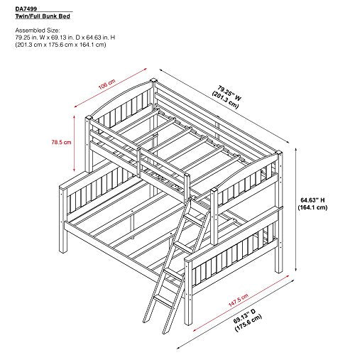 Dorel Living Airlie Solid Wood Bunk Beds Twin Over Full with Ladder and Guard Rail, Espresso
