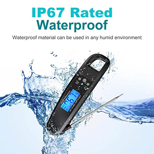 Hoseili Instant Read Meat Thermometer for Grill and Cooking. Best Waterproof Ultra Fast Thermometer with Backlight & Calibration. Digital Food Probe for Kitchen, Outdoor Grilling and BBQ,WDD1
