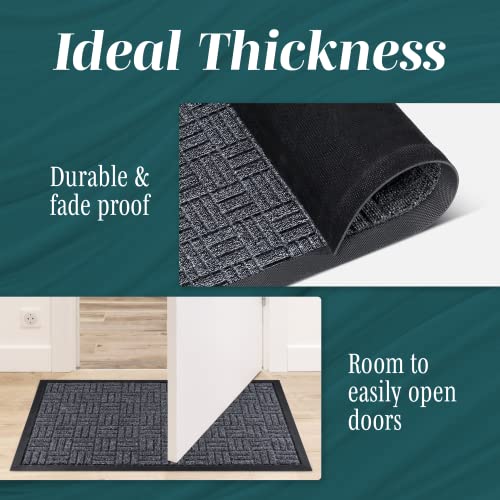 HOMWE Front Door Mats, 2 Pc Set, 29.5 x 17, All Weather Entry and Back Yard Door Mat, Indoor and Outdoor Safe, Slip Resistant Rubber Backing, Absorbent and Waterproof, Dirt Trapping Rugs for Entryway