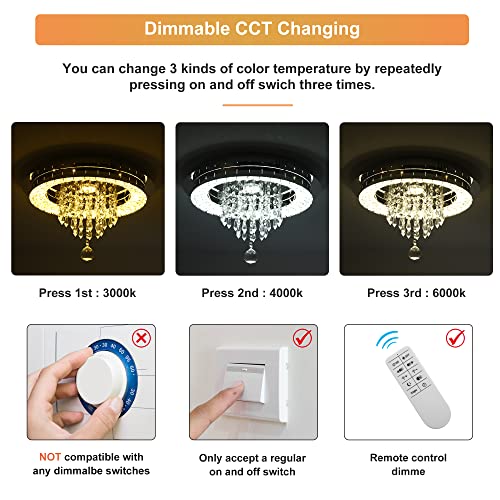 Sunny Hawaii Elegant Bead Crystal Chandelier, 16in Modern Led Indoor Ceiling Lamp, Flush Mount Ceiling Light Fixture for Kitchen Bathroom Bedroom Dining Room.