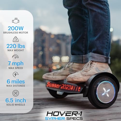 Hover-1 Sypher Electric Self-Balancing Hoverboard with Customizable Screen, Dual 150W Motors, 7 mph Max Speed, and 7 Miles Max Range