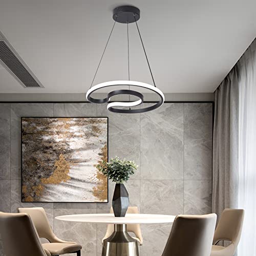 Afaoel Modern LED Chandelier 30W Color Temperature 4000K Creative Design Suitable for Living Room Dining Room Kitchen Lsland Bedroom Foyer Staircase C Type Style (Black, 16 Inch)