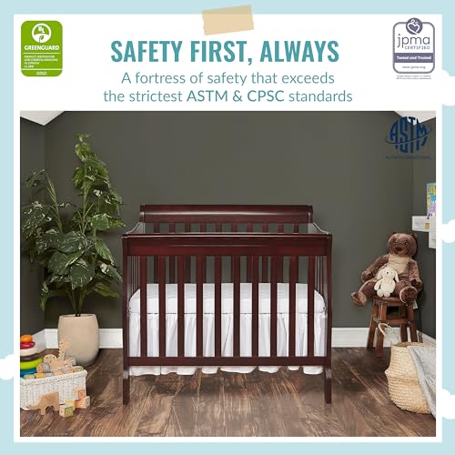 Dream On Me Aden 4-in-1 Convertible Mini Crib In Espresso, Greenguard Gold Certified, Non-Toxic Finish, New Zealand Pinewood, With 3 Mattress Height Settings