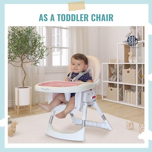 Dream On Me Portable 2-in-1 Tabletalk High Chair, Convertible Compact Light Weight Highchair, Pink