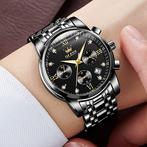 OLEVS Watch Men Watches Fashion Black Luxury Waterproof Multiple Dials Multifunction Watch Waterproof Watch Luminous for Men with Date Watches for Men Black Watch for Men
