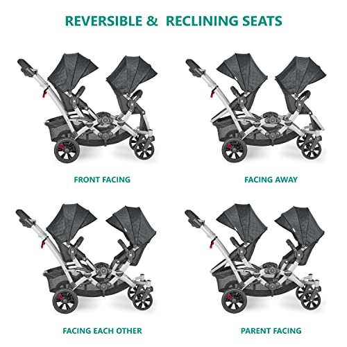 Dream On Me Track Tandem Double Umbrella Stroller in Slate, Lightweight Double Stroller for Infant and Toddler, Multi-Position Reversible & Reclining Seats, Large Storage Basket and Canopy
