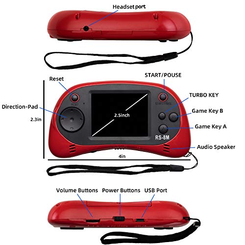 Kids Handheld Game Portable Video Game Player with 200 Games 16 Bit 2.5 Inch Screen Mini Retro Electronic Game Machine ,Best Gift for Child (Red)