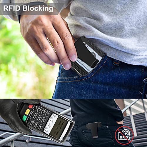 Slim Men's Wallet With Money Clip & Card Holder for 15 Cards and 10 Bills, RFID Blocking, Minimalist Carbon Fiber Wallet Gifts for Men Christmas Stocking Stuffers/Valentine's Day/Thanksgiving/Birthday