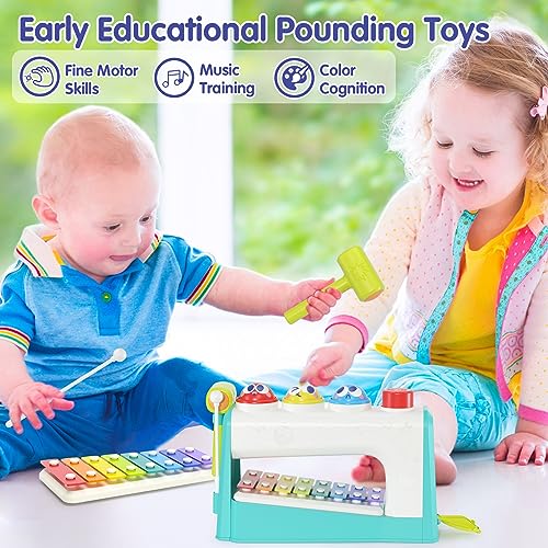 HOLA Toys for 1 Year Old Boy Gifts- 4 in1 Musical Pounding Toy with Xylophone, 1 Year Old Boy Birthday Gift,