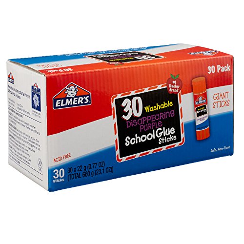 Elmer's Disappearing Purple School Glue Sticks, Washable, 22 Grams, 30 Count