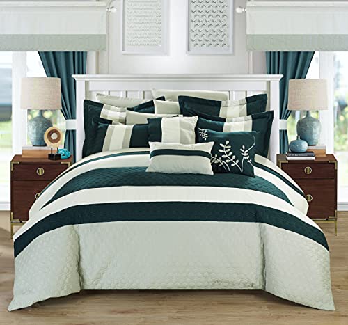 Chic Home CS3027-AN Covington 24 Piece Comforter Set Embroidered Bed in a Bag with Sheets Curtains, Queen, Teal
