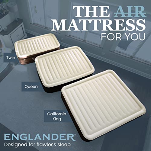 Englander Queen Air Mattress with Built in Pump Raised - Double High, 600 LB Weight Capacity - Luxury Size Camping Mattress - Blow Up Floor Bed for Home - Microfiber, Waterproof Airbed with Patch Kit