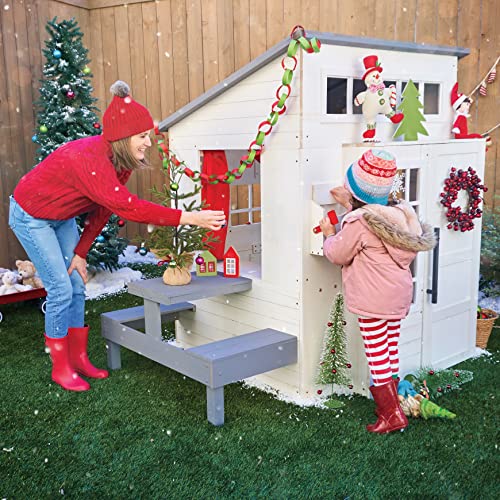 KidKraft Modern Outdoor Wooden Playhouse with Picnic Table, Mailbox and Outdoor Grill, White
