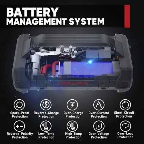 LOKITHOR JA302 Jump Starter with Air Compressor, 2500Amp 12V Portable Car Battery Booster pack for Upto 8.5L Gas or 6.5L Diesel, 150 PSI Tire Inflator with Digital Screen, 36 Months Ultra-Long Standby
