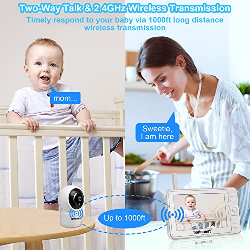 DoHonest Baby Monitor HD 1080P Camera Audio Home Wireless 5” Display Infant Video Monitoring Remote Pan Tilt Infrared Night Vision 1000ft Range Temperature Sensor S06