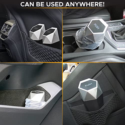 EcoNour 2 Packs Car Trash Can with Lid,Leakproof Vehicle Trash Bin with Removable lid & 30 pcs Garbage Bags,Easy to Clean Mini Garbage Bin for Automotive Car Home Office Kitchen Bedroom.