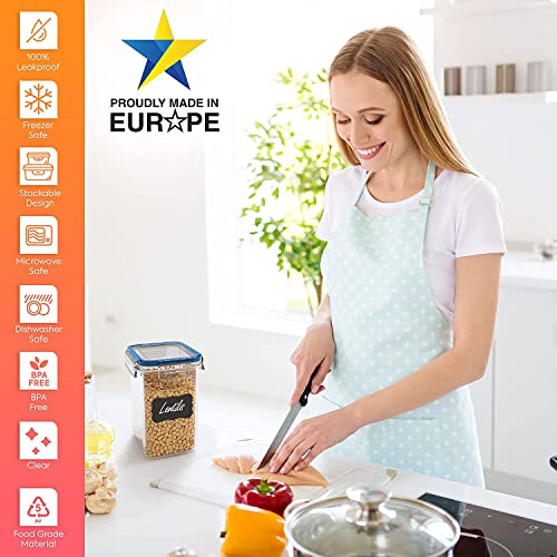 Mueller Food Storage Containers with Lids Airtight, 14-Piece Cereal Containers Storage, Kitchen & Pantry Organization Storage with 14 Labels, 4 Measuring Cups and Marker, Dark Blue