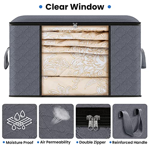 Fab totes 4-Pack Clothes Storage, Foldable Blanket Storage Bags, Storage Containers for Organizing Bedroom, Closet, Clothing, Comforter, Organization and Storage with Lids and Handle, Grey