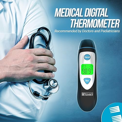 iProven Ear and Forehead Thermometer Dual Mode - 1 Second Accurate Fever Thermometer for Adults, Kids, and Babies - Digital Infrared Technology, Body Temperature Thermometer