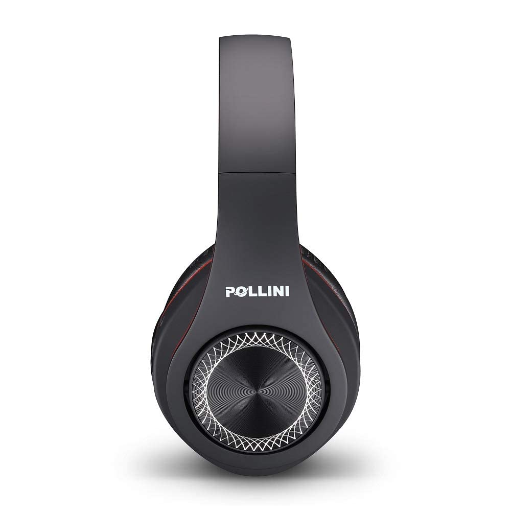 Bluetooth Headphones Wireless, pollini 40H Playtime Foldable Over Ear Headphones with Microphone, Deep Bass Stereo Headset with Soft Memory-Protein Earmuffs for iPhone/Android Cell Phone/PC(Black-Red)
