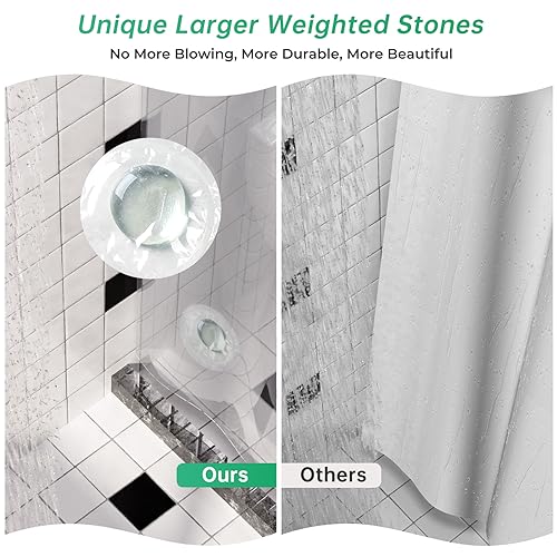 AmazerBath Plastic Shower Curtain, 72 x 72 Inches PEVA Heavy Duty Clear Shower Curtain, Waterproof Heavy Weight Thick Bathroom Curtain with 3 Big Clear Weighted Stones and 12 Rustproof Grommet Holes