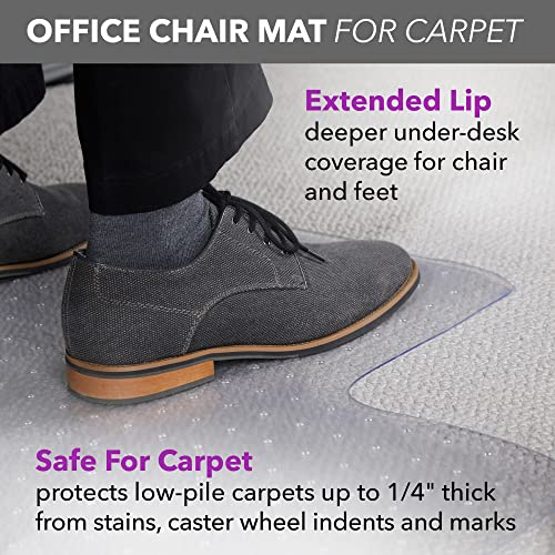 OFM Office Chair Mat for Carpet – Computer Desk Chair Mat for Carpeted Floors – Easy Glide Rolling Plastic Floor Mat for Office Chair on Carpet for Work, Home, Gaming with Extended Lip (36” x 48”)