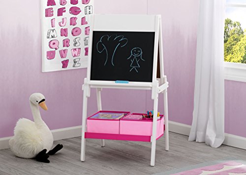 Delta Children MySize Kids Double-Sided Storage Easel -Ideal for Arts & Crafts, Homeschooling and More,- Greenguard Gold Certified, Bianca White