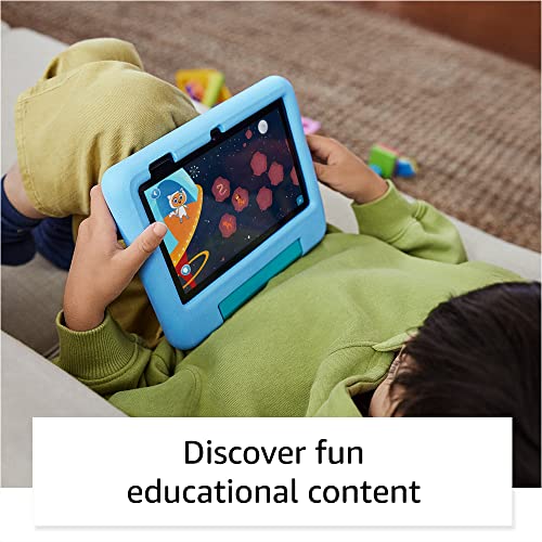 Amazon Fire 7 Kids Tablet (2022) - ages 3-7. 2 year worry-free guarantee, 10-hr battery, ad-free content, parental controls, durable high-res screen, kid-proof case with kickstand, 16 GB, Blue