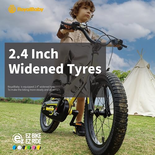 Royalbaby Freestyle EZ Kids Bike, Easy Learn Balancing to Biking, 16 Inch Balance & Pedal Bicycle, Instant Assembly Boys Girls Ages 4-7 Years, 16" Yellow