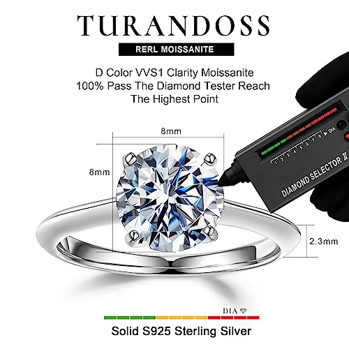 Turandoss Moissanite Wedding Rings for Women, 2ct Round D Color VVS1 Clarity Lab Created Diamond Rings 14K White Gold Vermeil 4 Prong Knife Edge Moissanite Engagement Rings for Women Jewelry Gifts