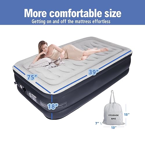 DINBooonLUX Twin Air Mattress with Built in Pump - 18-Inch Raiesd Height for Optimal Support,Durable Luxury Air Bed with Carry Bag,Double Height Blow Up Airbed for Home,Guests&Camping