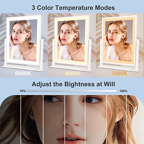 Beelux Vanity Mirror with Lights, Hollywood Lighted Makeup Mirror with Dimmable Light, Smart Control, Memory, Adjustable Warm White/Natural/Daylight, Birthday Gift, 360°Rotation (12in. White)