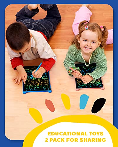 bravokids 2 Pack LCD Writing Tablet with 4 Stylus, 8.5 inch Colorful Doodle Board Drawing Pad for Kids, Travel Games Activity Learning Toys, Birthday Gift for Age 3 4 5 6 7 8 Year Old Boys Girls