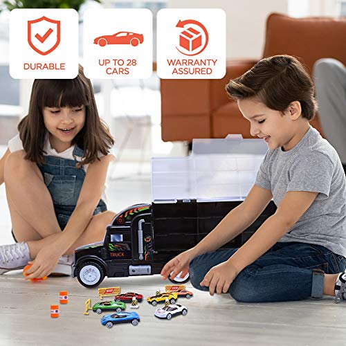 WolVolk Transport Car Carrier Truck Toy for Boys and Girls (Includes 6 Cars and 28 Slots)