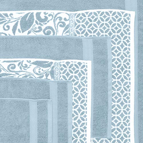 Modern Threads Trefoil Filigree 6-Piece Reversible Yarn Dyed Jacquard Towel Set - Bath Towels, Hand Towels, & Washcloths - Super Absorbent & Quick Dry - 100% Combed Cotton