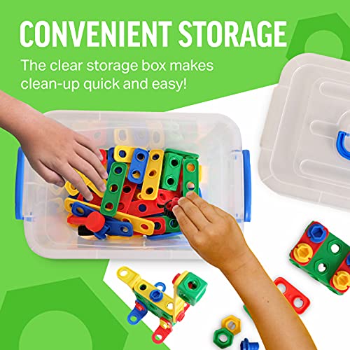 Brickyard Building Blocks STEM Toys - Educational Building Toys for Kids Ages 4-8 with 163 Pieces, Tools, Design Guide and Toy Storage Box, Gift for Boys & Girls