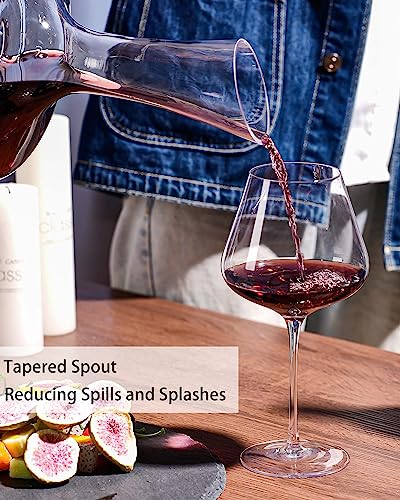 JBHO Full Bottle Wine Decanter with 2pcs Red Wine Glasses and Cleaning Beads, 21 oz Burgundy Wine Glasses, 56 oz Wine Carafe Aerator and Glasses Set, Wine Decanter and Glass Set