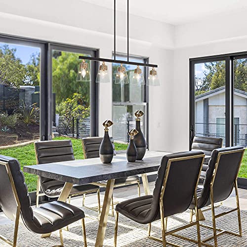 KSANA Gold Chandelier, 5-Light Modern Farmhouse Chandelier for Dining Room, Kitchen Island with Seeded Glass Shades, 34"
