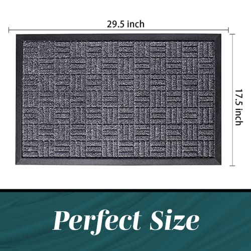 HOMWE Front Door Mats, 2 Pc Set, 29.5 x 17, All Weather Entry and Back Yard Door Mat, Indoor and Outdoor Safe, Slip Resistant Rubber Backing, Absorbent and Waterproof, Dirt Trapping Rugs for Entryway