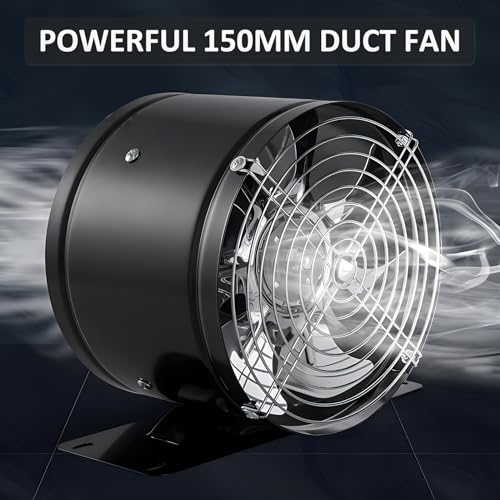 6in Garage Exhaust Fan, Metal Exhaust Fan, High Air Flow Extractor Fan w/Check Valve, Mesh, Fixed Stand for Household Replacement, Smoke Extractor, DIY (Sidewall/Ceiling Mount)