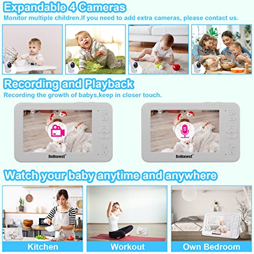 DoHonest Baby Monitor HD 1080P Camera Audio Home Wireless 5” Display Infant Video Monitoring Remote Pan Tilt Infrared Night Vision 1000ft Range Temperature Sensor S06